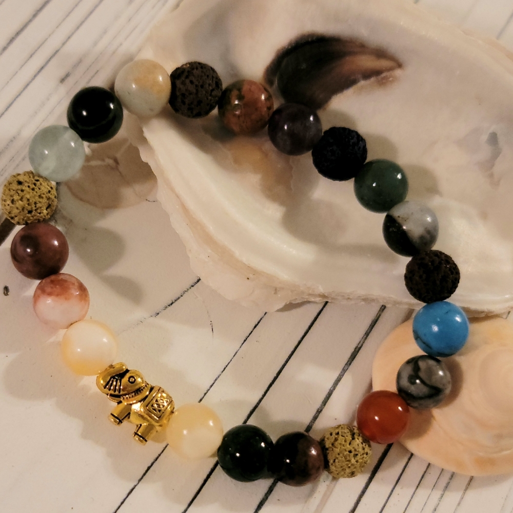 Multi Stone W/ Lava Rock Diffuser Beaded Bracelet - image 1